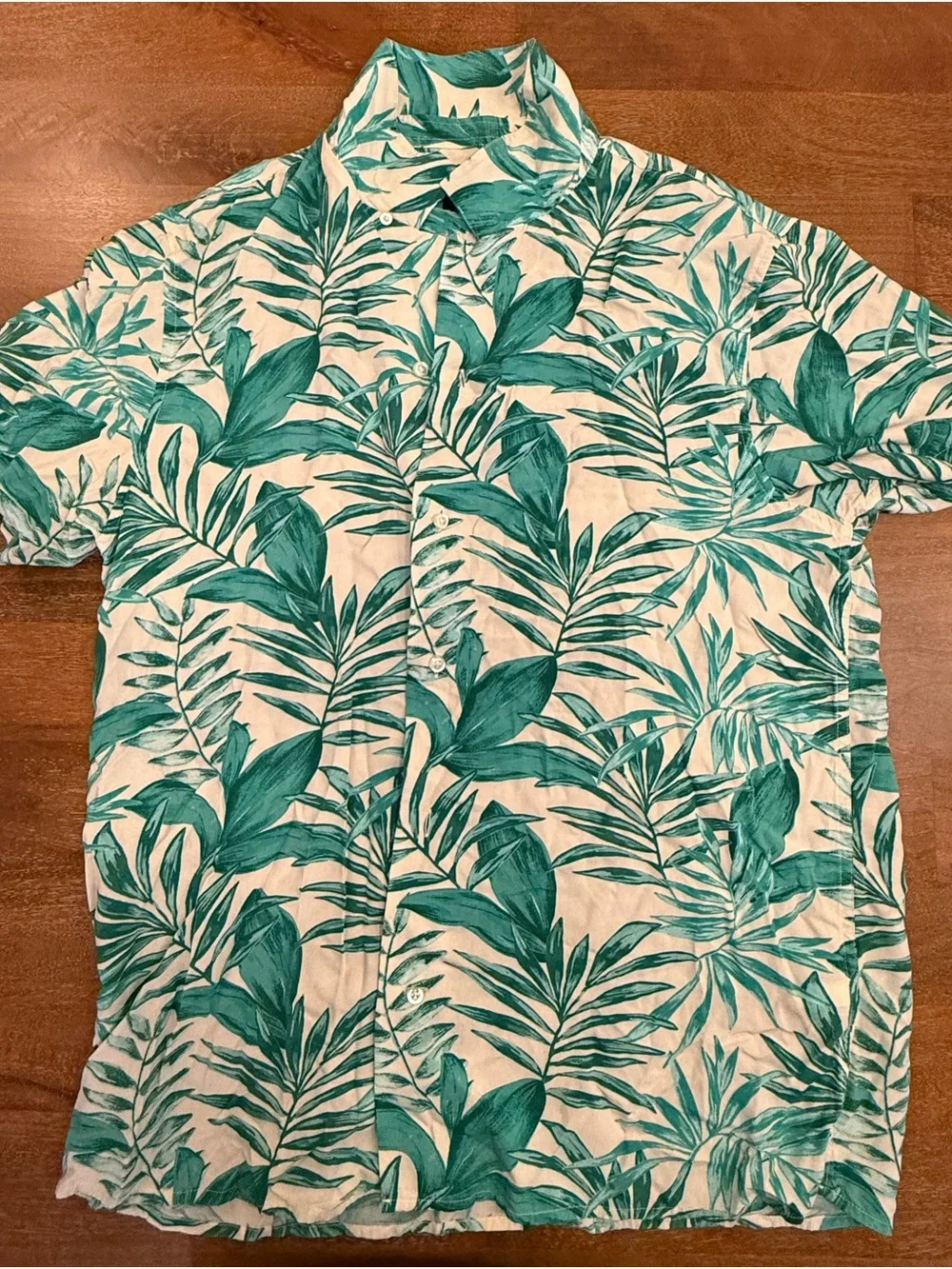 Men's Green Leaf Print Short-Sleeve Button-Up Shirt